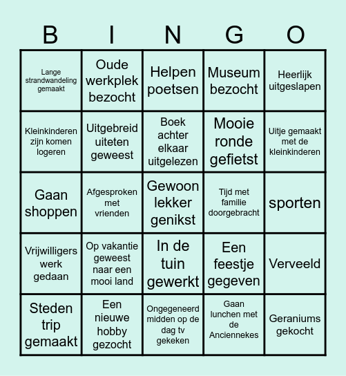 'Ik ben met pensioen Bingo' Bingo Card