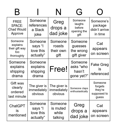 Push10 Holiday Bingo Card