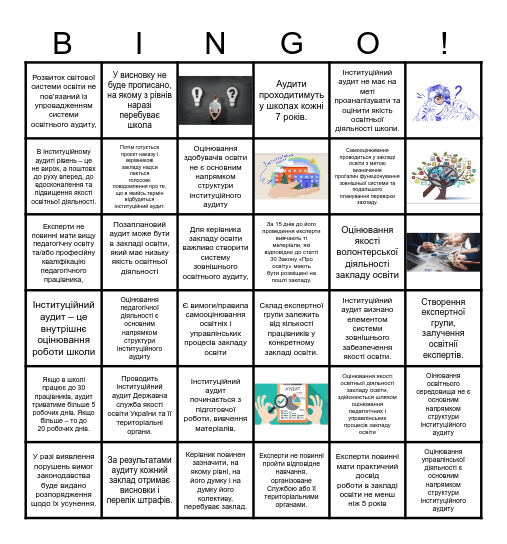 ІНСТИТУЦІЙНИЙ АУДИТ Bingo Card