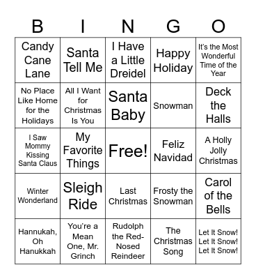 HRD Holiday Song Bingo Card