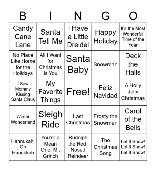HRD Holiday Song Bingo Card