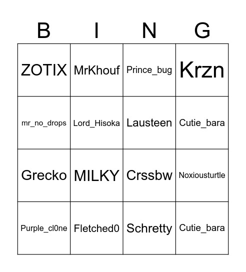 FREAKY AAAA Bingo Card