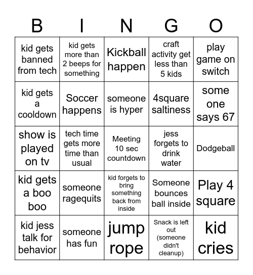 YC Liberty Day Bingo Card