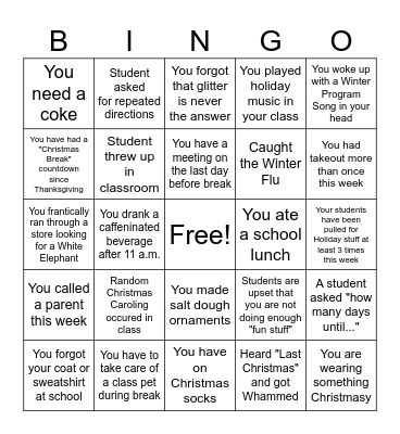 Teacher Christmas Bingo Card
