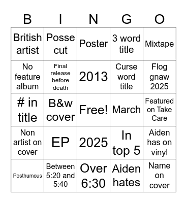 Spotify Bingo Card