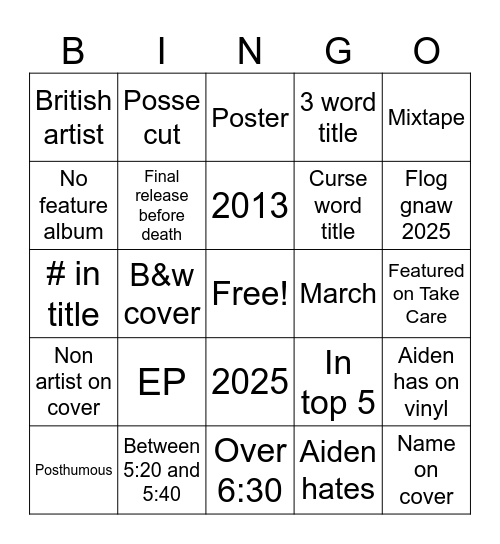 Spotify Bingo Card