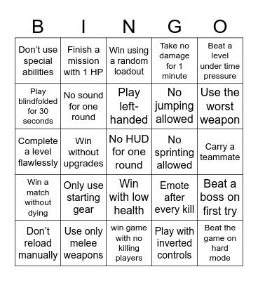 game Bingo Card