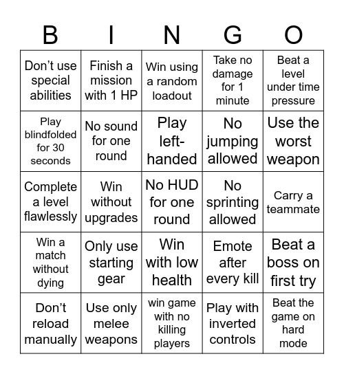 game Bingo Card