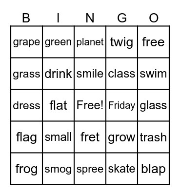 Consonant Blend Bingo Card