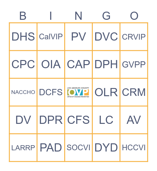 OVP Acronym Bingo 2025 Bingo Card