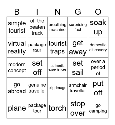 Travel Words Bingo Card