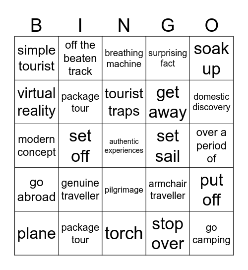 Travel Words Bingo Card