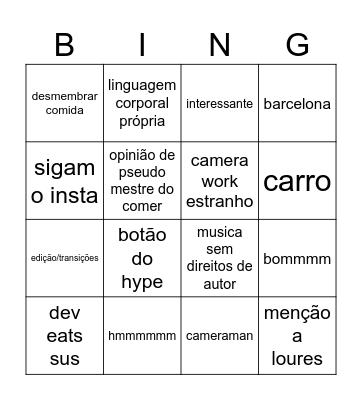 dev eats Bingo Card