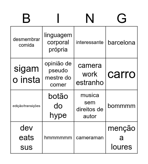 dev eats Bingo Card