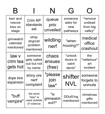 Westhaven Community Meeting Bingo Card