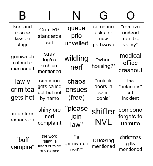 Westhaven Community Meeting Bingo Card