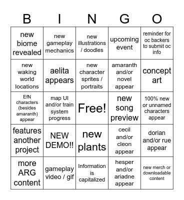 Update of the Winter 2025 bingo Card