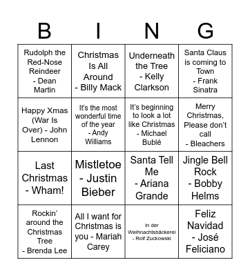Weihnachtslieder Bingo Card