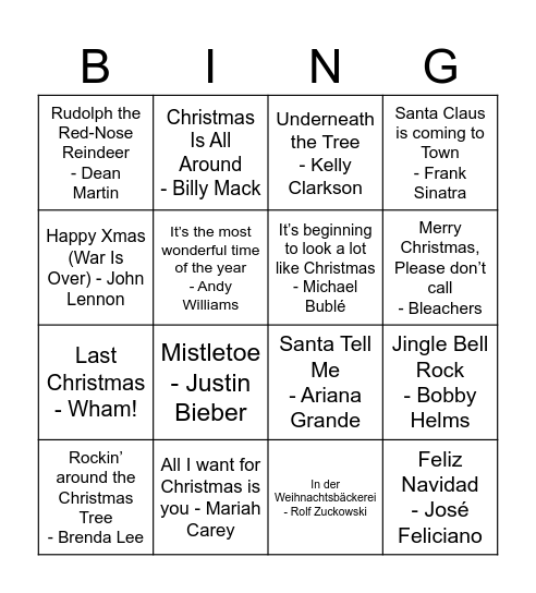 Weihnachtslieder Bingo Card