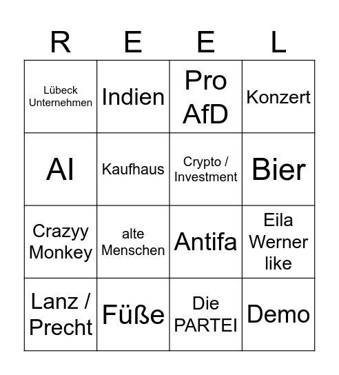 Insta Reel Bingo Card