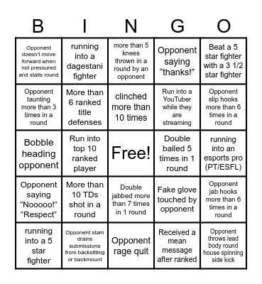 A-Z Random Ranked UFC 5 Bingo Card