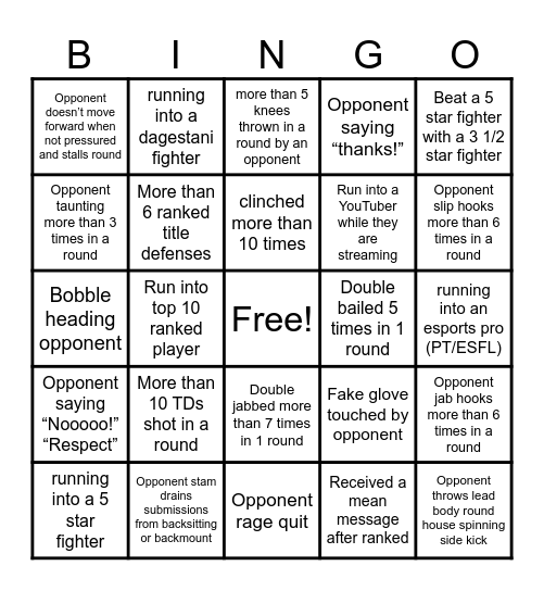 A-Z Random Ranked UFC 5 Bingo Card