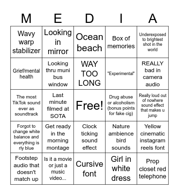 Media Nite Bingo Card