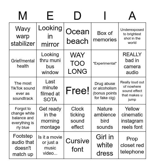 Media Nite Bingo Card