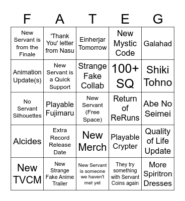 FGO NEW YEAR'S BINGO Card