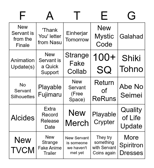 FGO NEW YEAR'S BINGO Card