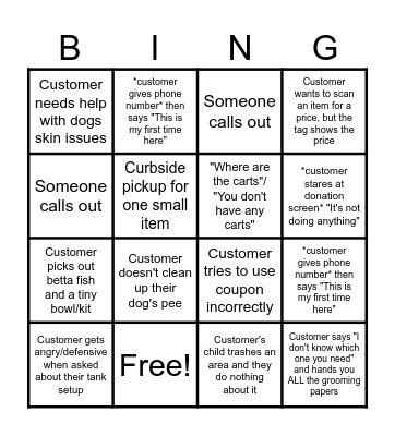 Petco Bingo Card
