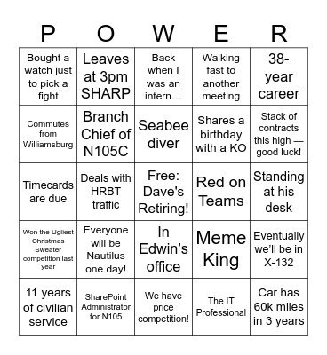 Retirement BINGO! Bingo Card