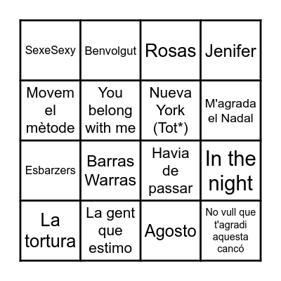 BINGO MUSICAL ÀREA MAR Bingo Card