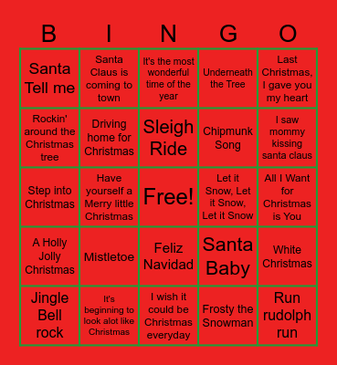Christmas Song Lyric Bingo Card