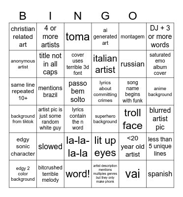 Phonk bingo Card