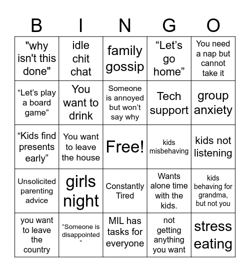 Family Visit/ Visiting Family Bingo Card