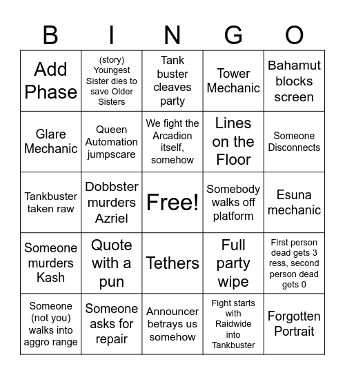 Arcadion Heavyweight Raid Bingo Card