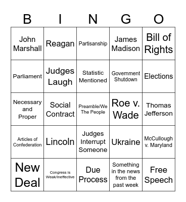Weeple Bingo Card