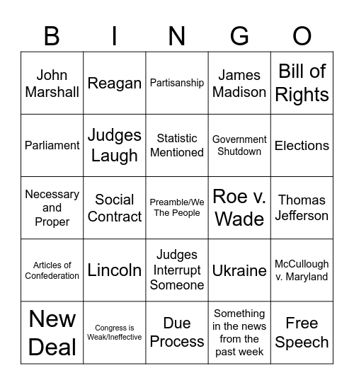 Weeple Bingo Card