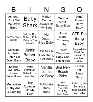 Radio Bingo "Baby" Music Bingo Card