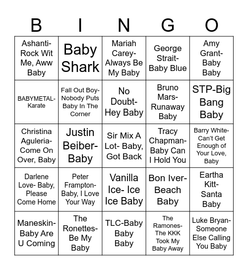 Radio Bingo "Baby" Music Bingo Card