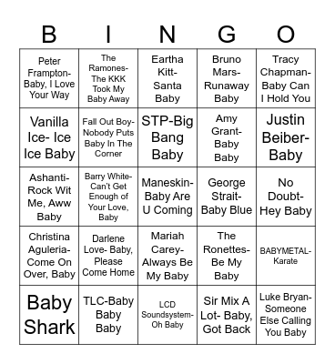 Radio Bingo "Baby" Music Bingo Card