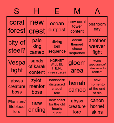 HOLLOW KNIGHT SILKSONG: SEA OF SORROWS BINGO Card