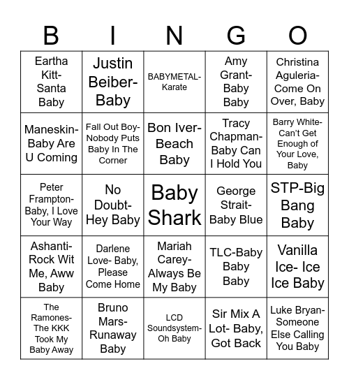 Radio Bingo "Baby" Music Bingo Card