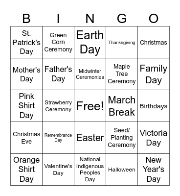 Holiday Bingo! Bingo Card