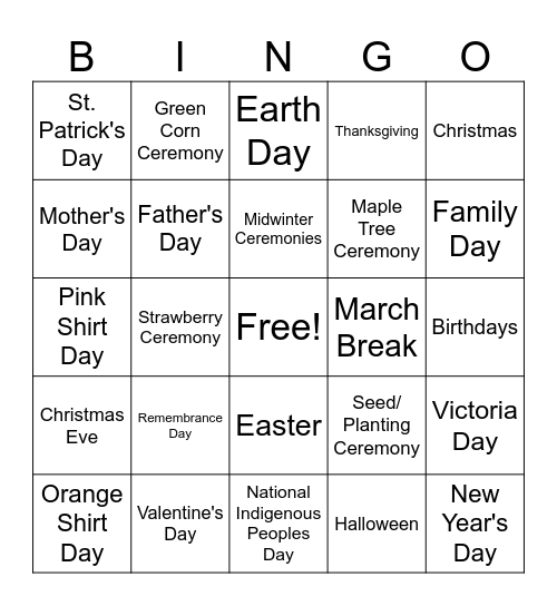 Holiday Bingo! Bingo Card