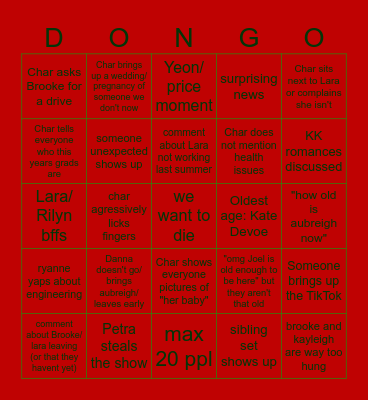 KK Alum Dinner Bingo Card
