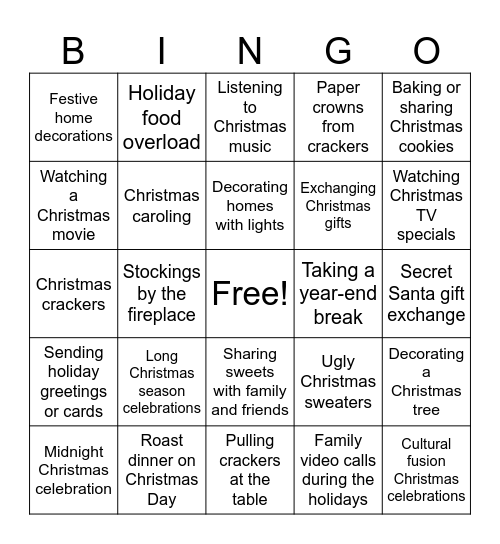 Turnitin Christmas Traditions 2025 Bingo Card