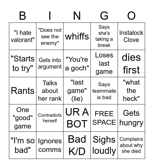 Joy Valorant Bingo Card