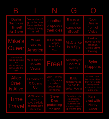 Stranger Things Season 5 Bingo Card